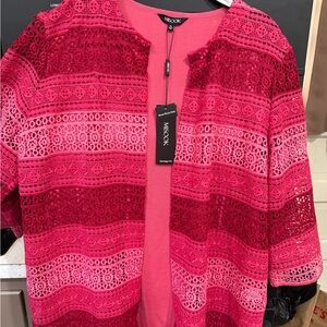 Misook Pink Ombre Crochet Open Cardigan